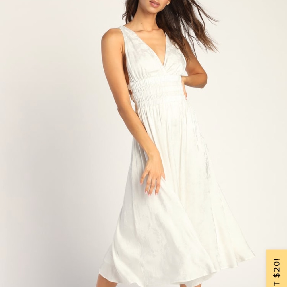 lulus Sleek Suggestion White Floral Jacquard Empire Midi Dress